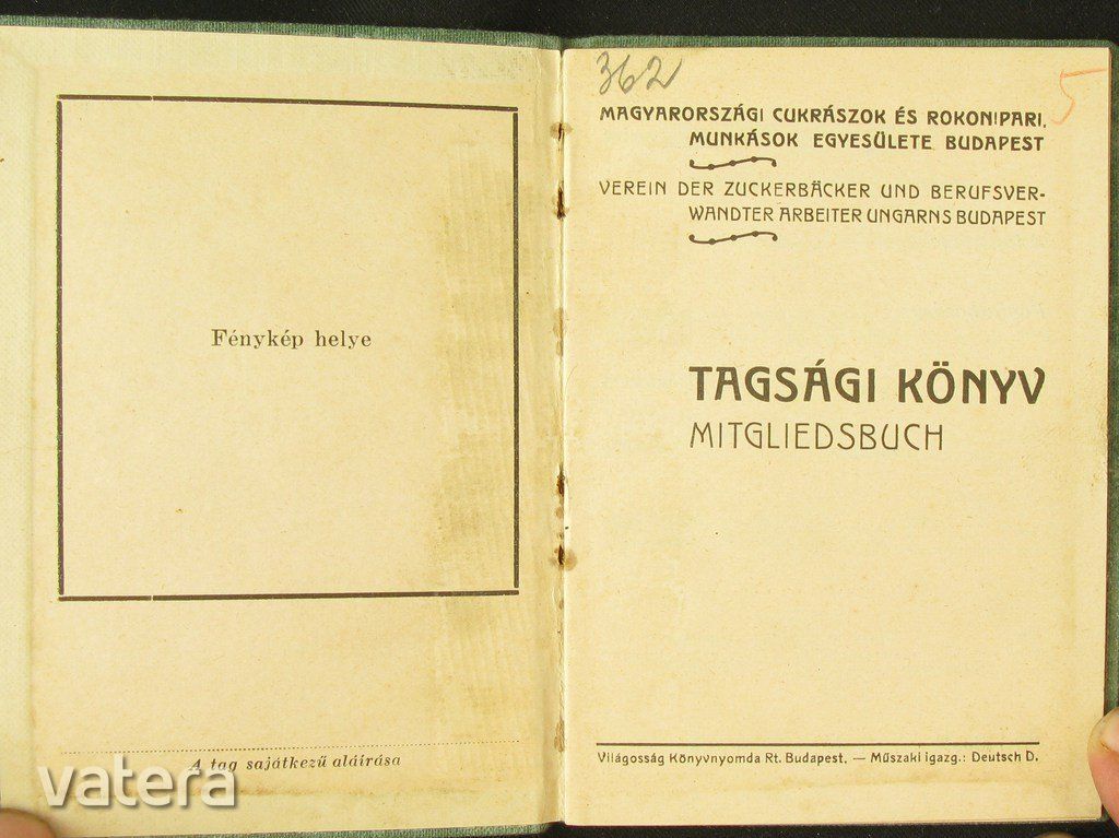 Cukrász munkás egyesület tagsági könyv