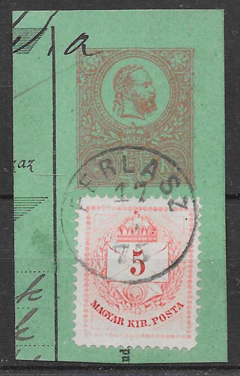 1875. 4. 17. 5 kr szinesszámú bélyeg kivágáson " PERLASZ"