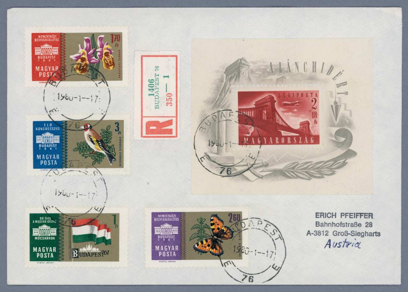 1948 LÁNCHÍD I. blokk A2 vízjel állás valóban futott küldeményen (e79)