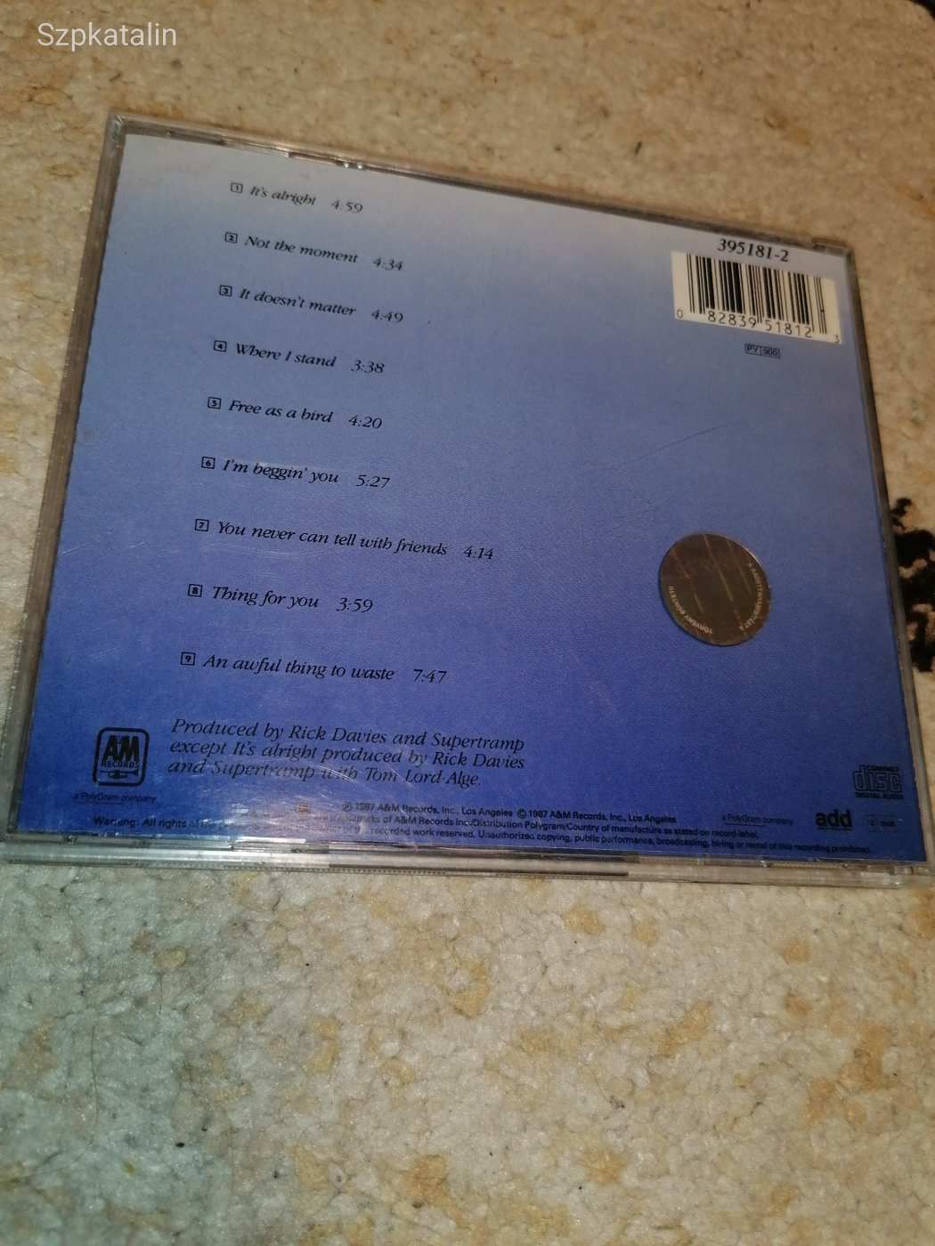 CD - SUPERTRAMP - Free As A Bird