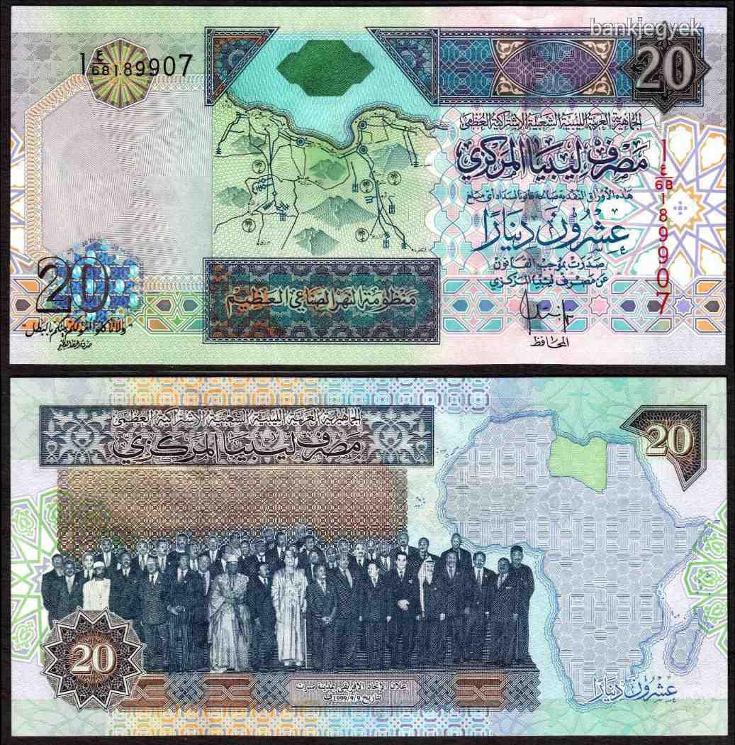LÍBIA 20 Dinars 2002 P-67b UNC