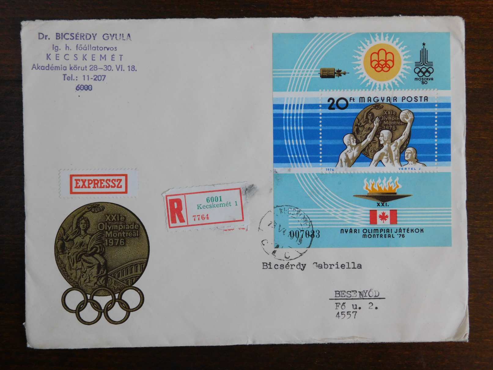 Futott FDC expressz ajánlott 1976. Olimpiai érmesek (III.) - Montreal blokkal