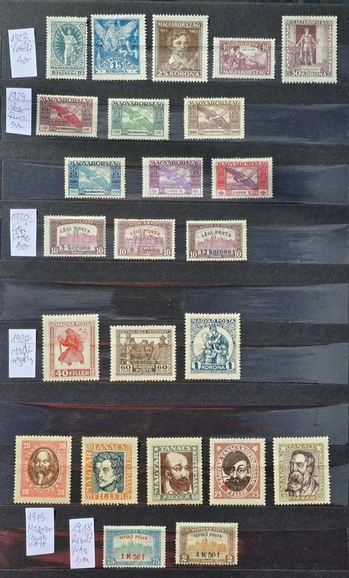 1918-1948 Magyar Postatiszta*( falc,falcnyom) bélyegsorok