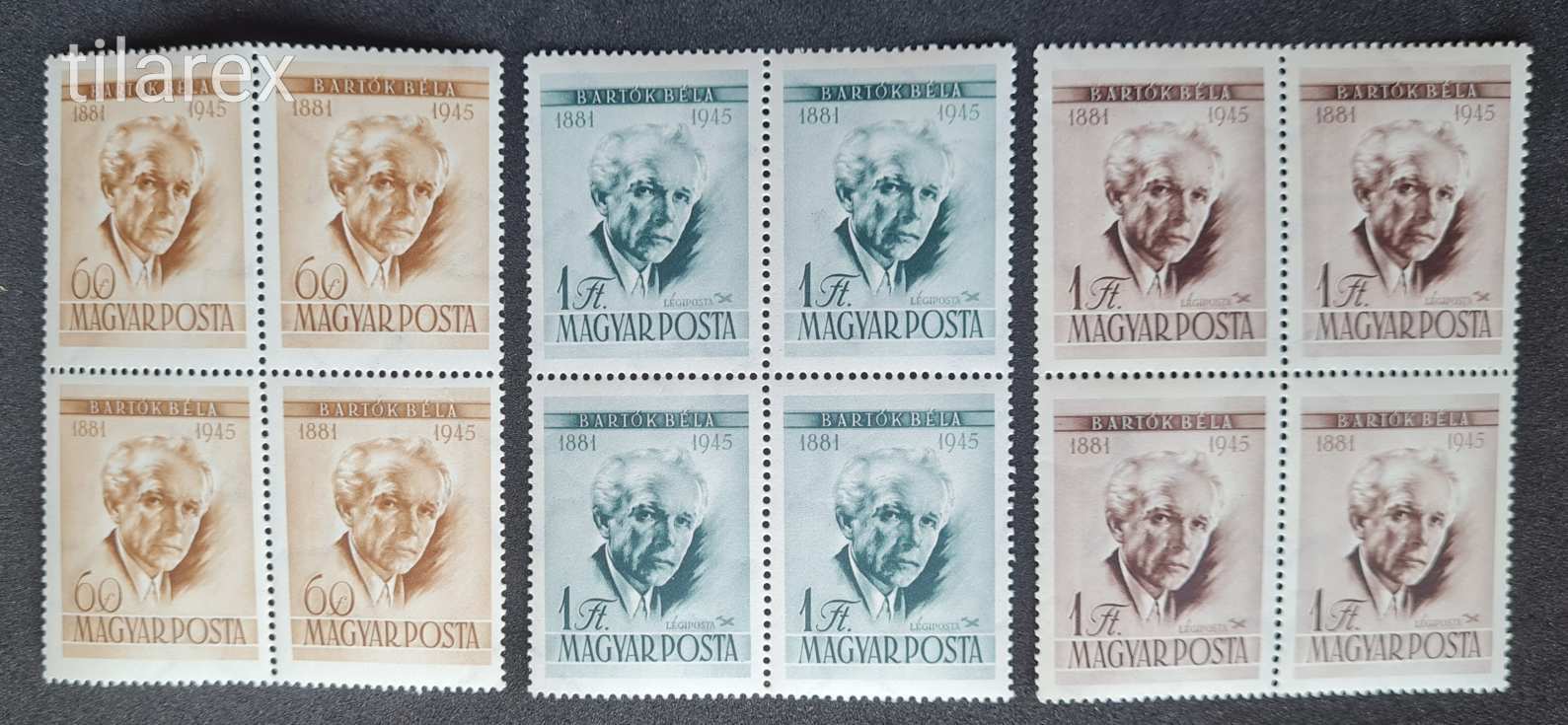 Magyar bélyeg négyestömb 1955 Bartók Béla I. ( MBK 1510-1511a** 8.000 Ft )