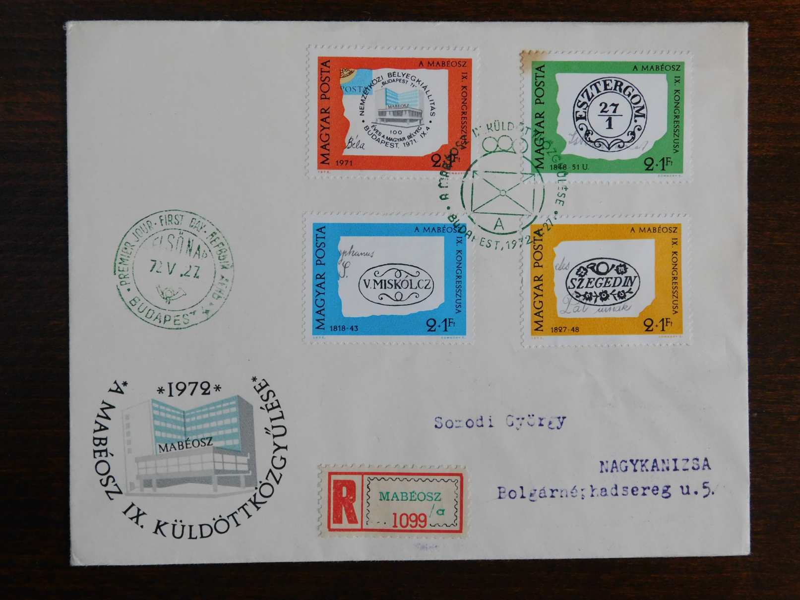 Ajánlott FDC 1972. A MABÉOSZ IX. küldöttgyűlése / kongresszusa