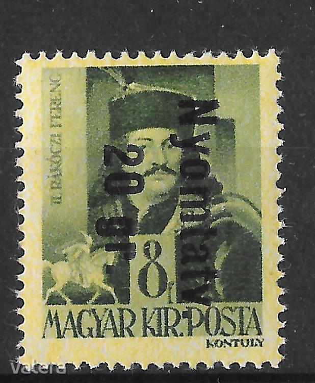 1946 Betűs III. Nyomtatvány 20 gr bélyeg felülnyomat nélkül tévnyomat