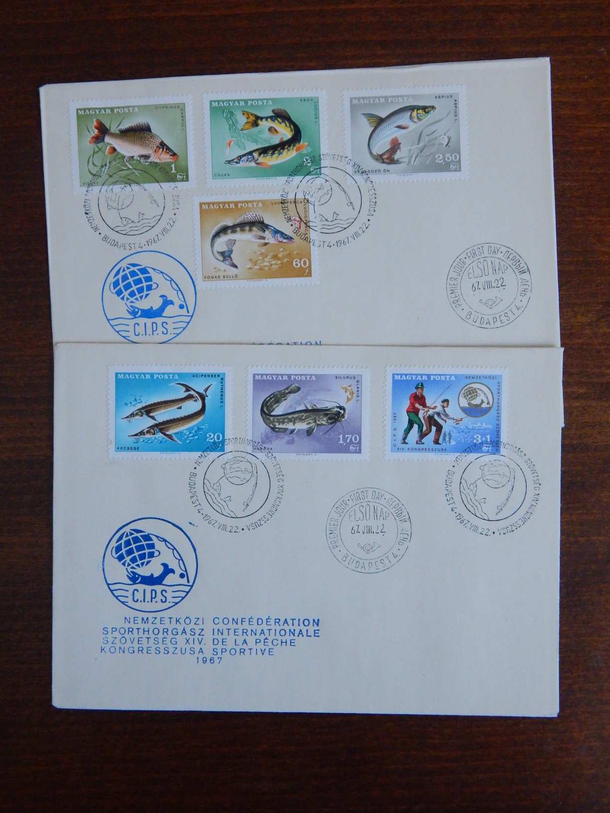 FDC pár 1967.: Halfogó bélyegsorral, a Sporthorgász Szövetség XIV. Kongresszusa alkalmára