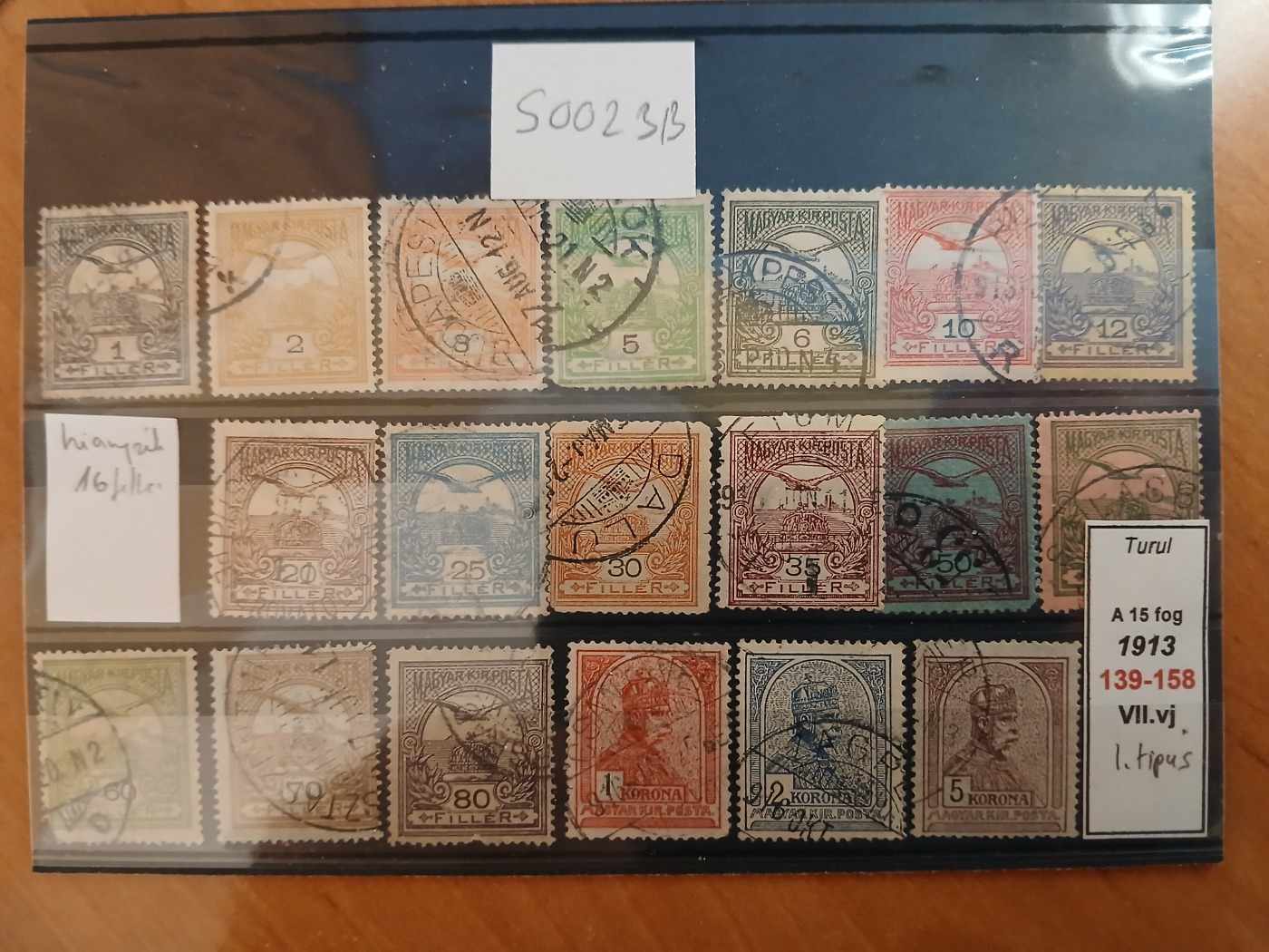 S0023B Magyar bélyeg turul 1913 VII.vj 139-158 futott sor kat.ár 6000 HUF
