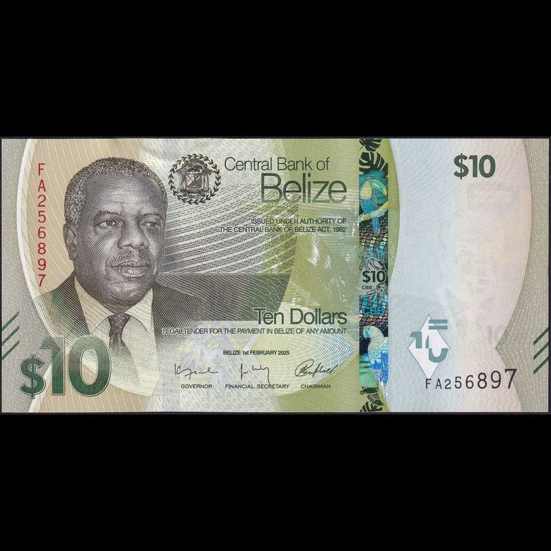 Belize 10 Dollars 2025 P-W75 UNC