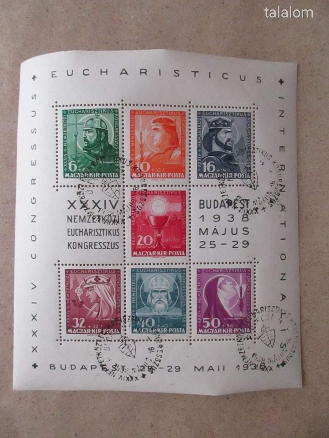1938. Eucharisztikus blokk alkalmi bélyegzéssel