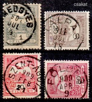 1900+ turul 4 gyakoribb bélyegzés MEDGYES + TALPAS + FÖLDES + SZENT ÁGOTA Gudlin 80 pont (c17)