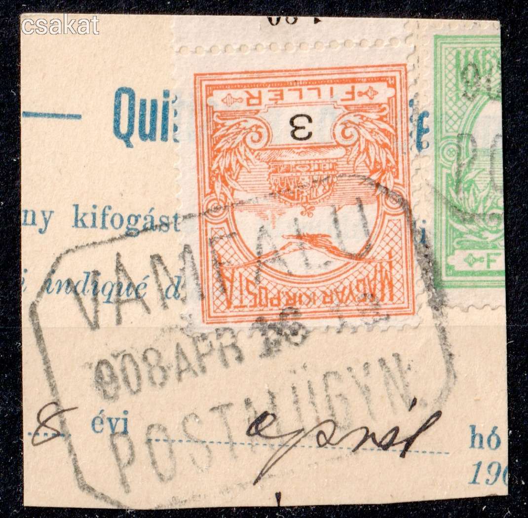 1908 turul VÁMFALU postai ügynökség bélyegzés Partium Romania MPPFB PÜ10 / R (d51)